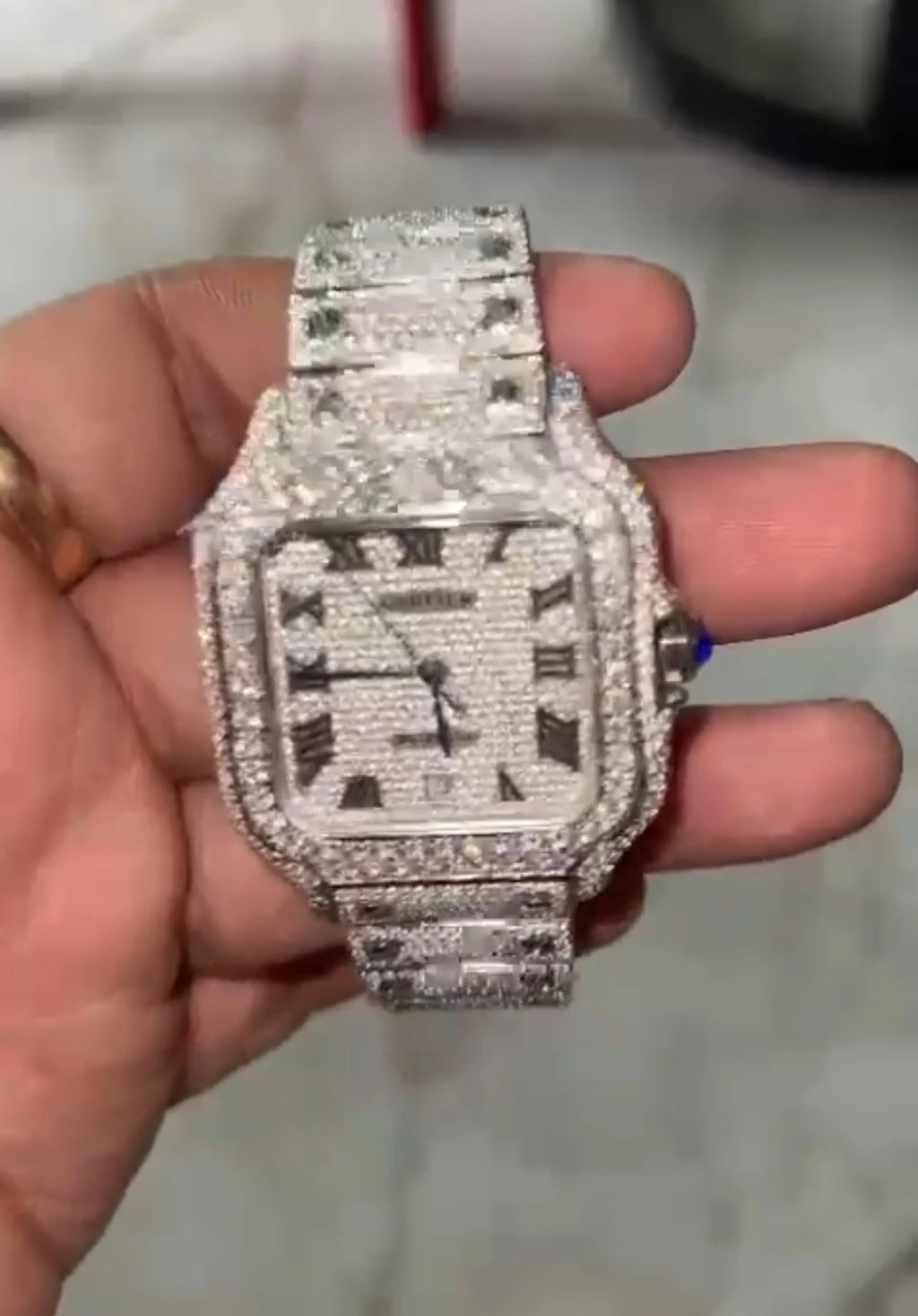 Pass Diamond Tester Custom Glass Dial Moissanite Stainless Steel Bracelet Clasp Watch Color VVS Iced Hiphop 10 Bar Water