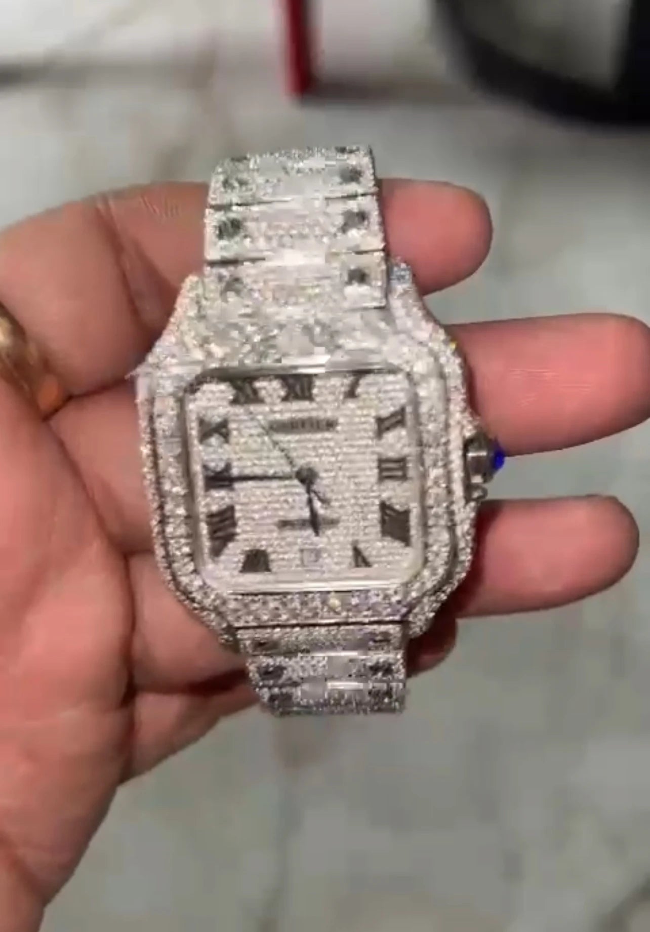Pass Diamond Tester Custom Glass Dial Moissanite Stainless Steel Bracelet Clasp Watch Color VVS Iced Hiphop 10 Bar Water