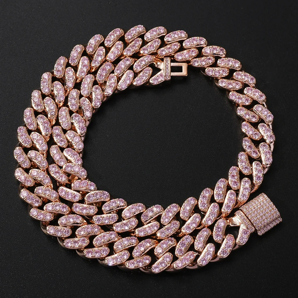 Zircon Diamond Gold Cuban Link Chain Necklace