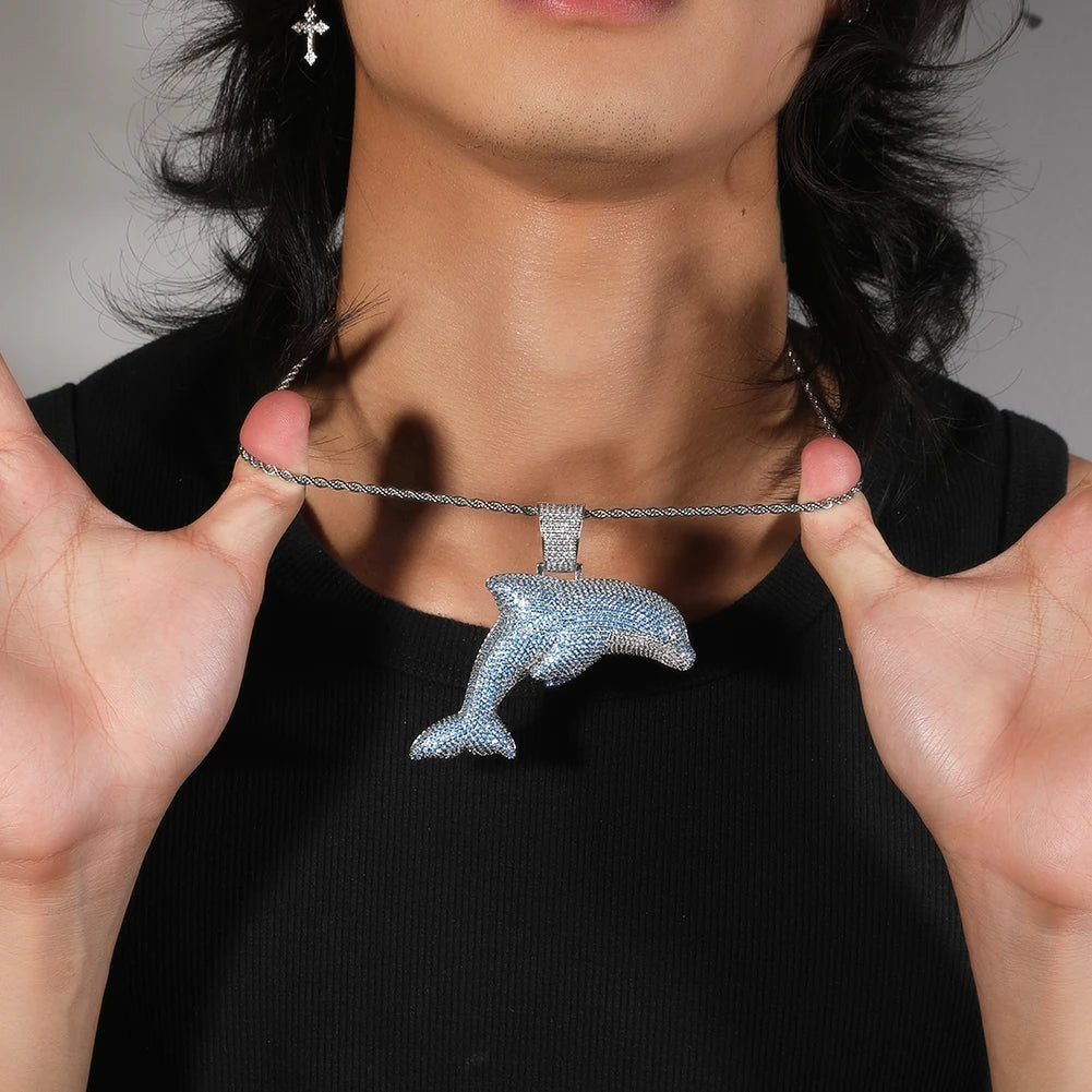 Blue CZ Dolphin Necklace