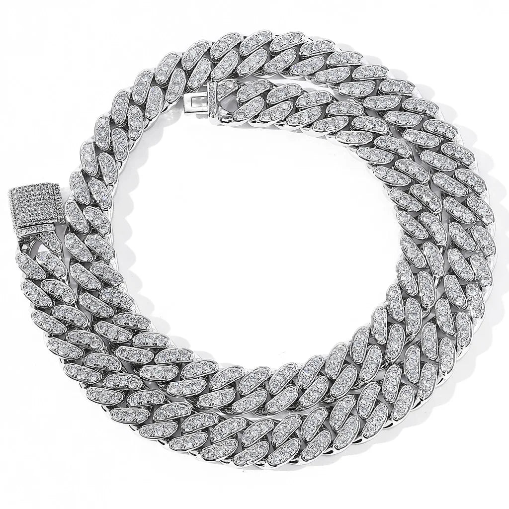 Zircon Diamond Gold Cuban Link Chain Necklace