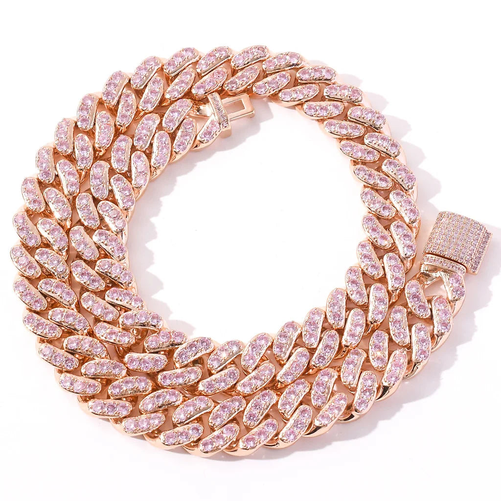 Zircon Diamond Gold Cuban Link Chain Necklace