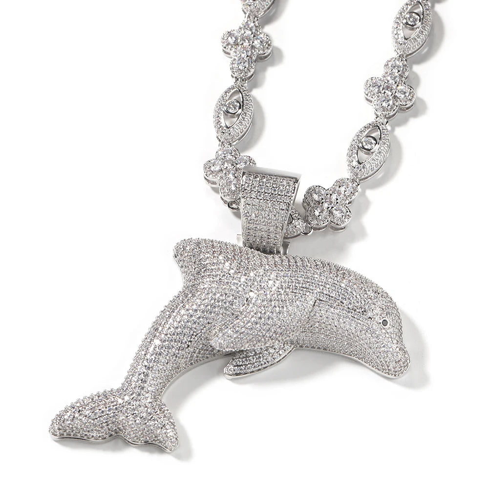 Blue CZ Dolphin Necklace
