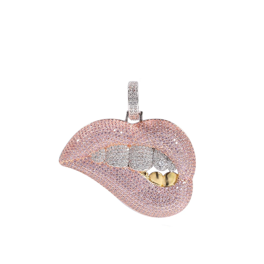 Pink Zirconia Lips Pendant Necklace