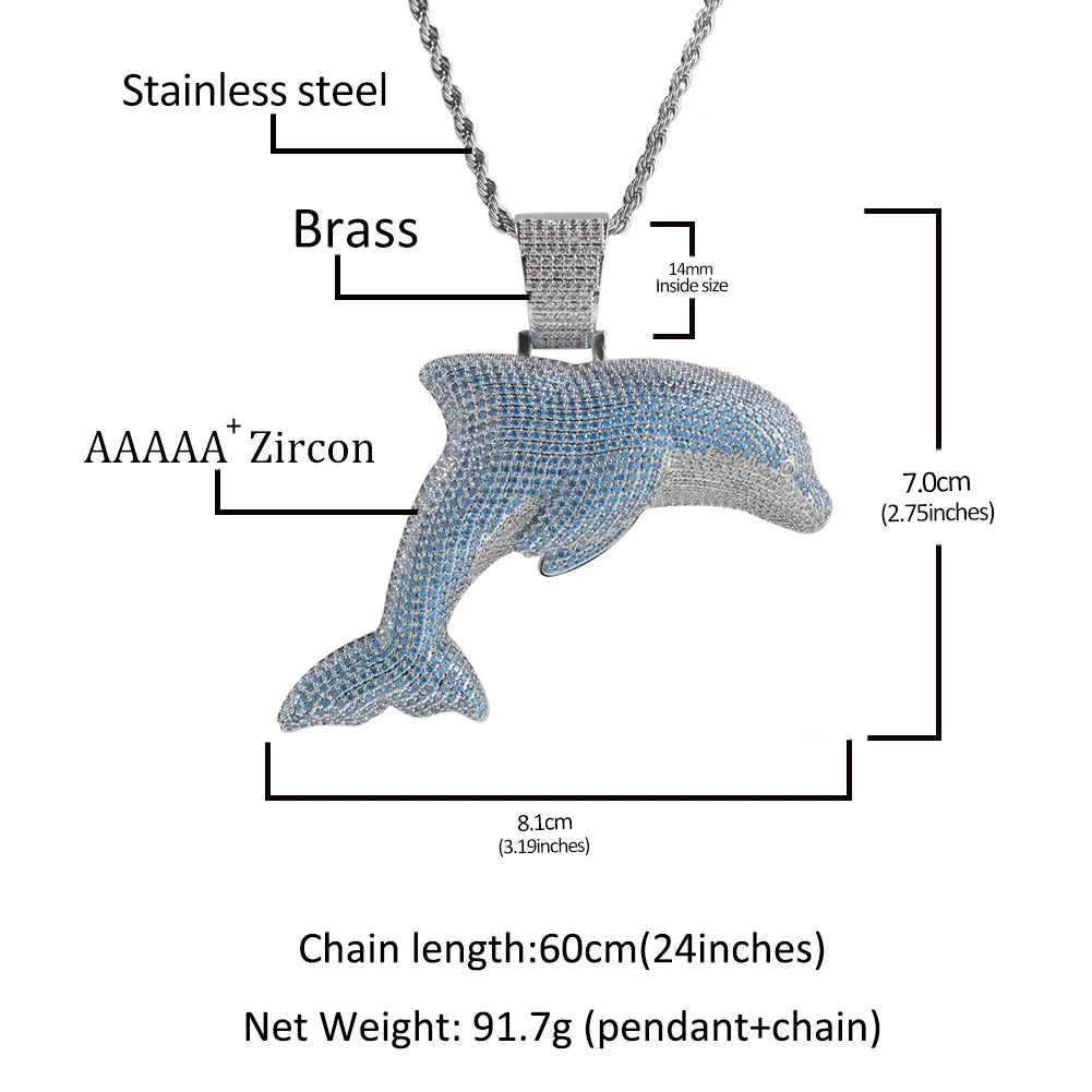 Blue CZ Dolphin Necklace