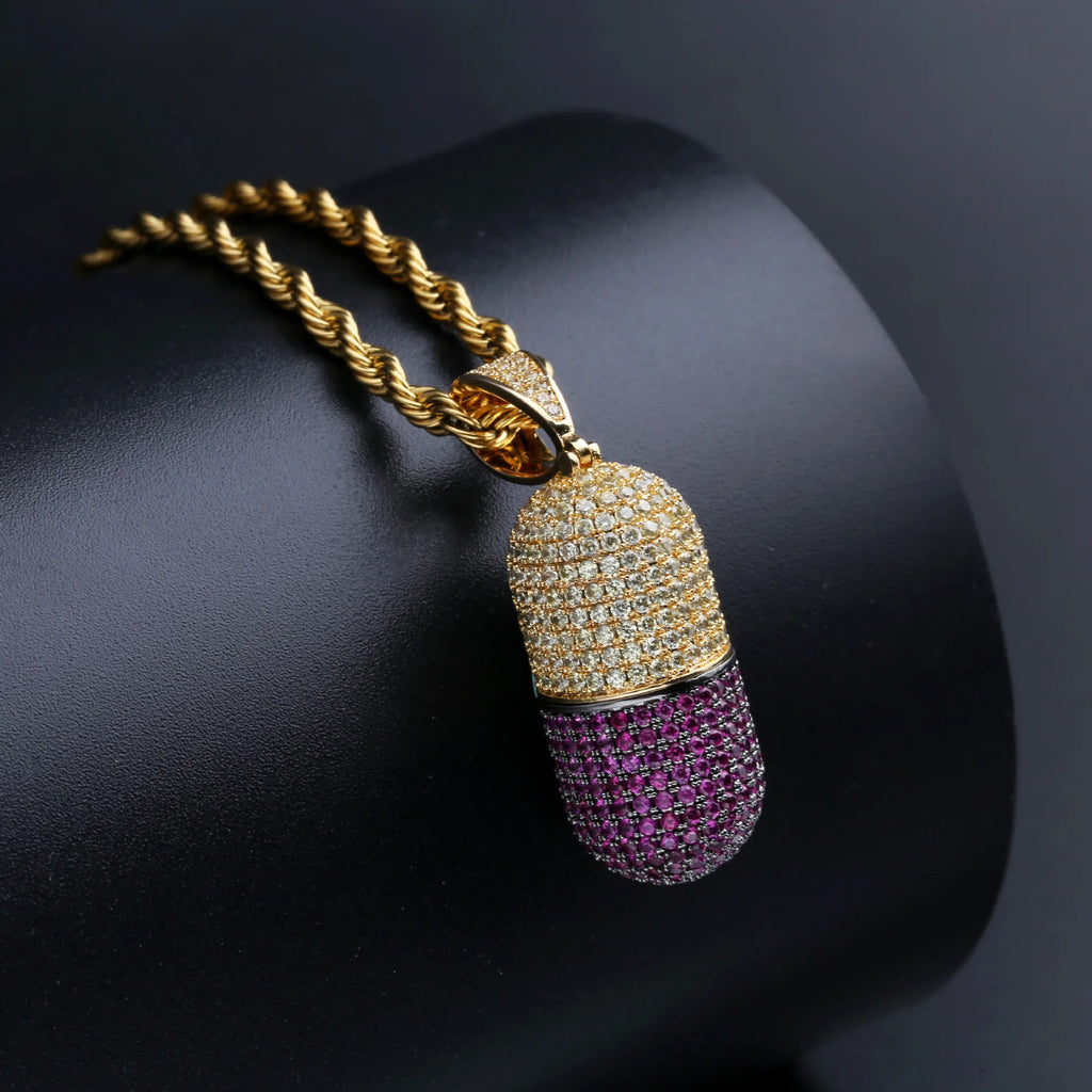 CZ Stone Cubic Zirconia Pill Capsule Pendant