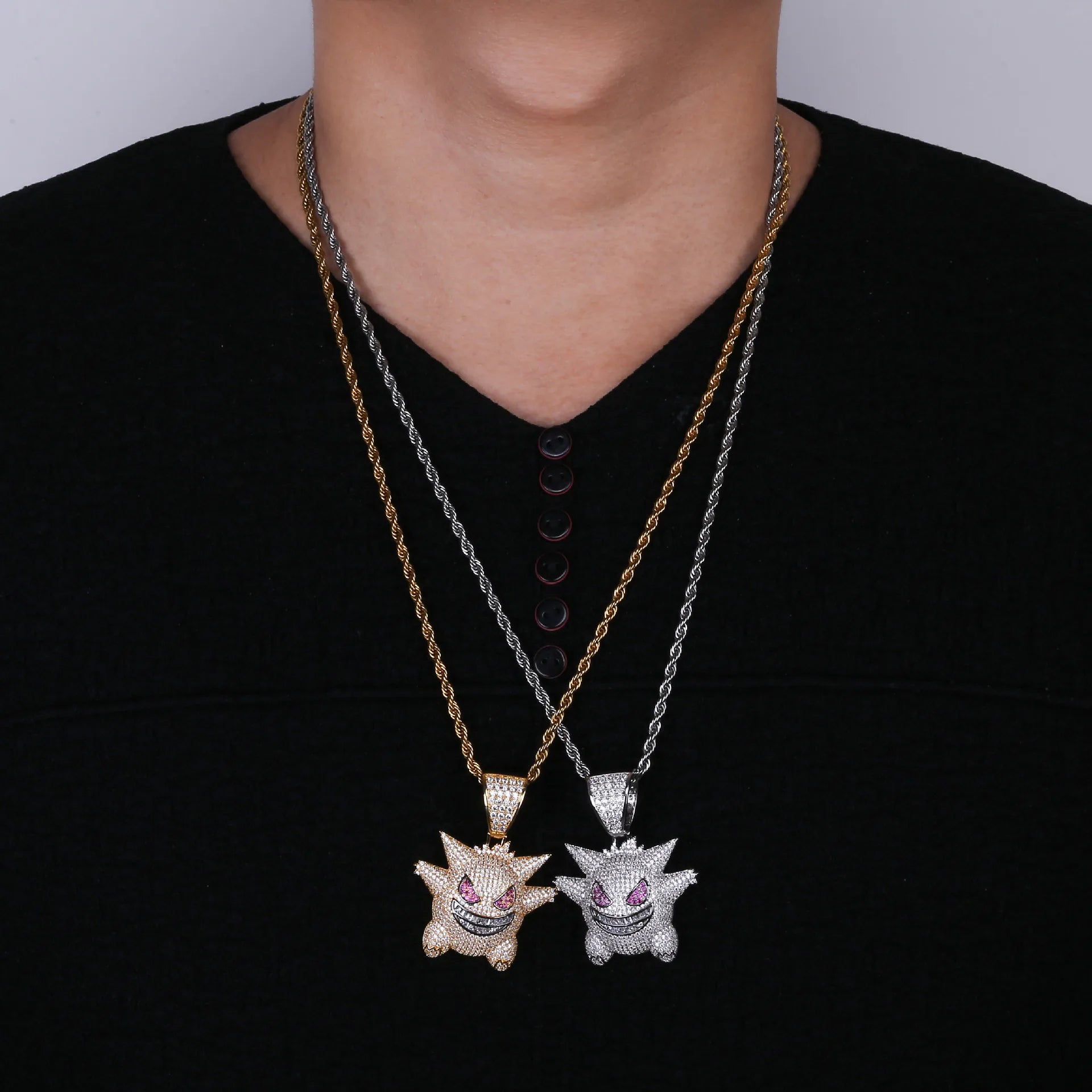 18K Gold Plated Cubic Zircon Iced Out Ghost Cartoon Pendant Necklace