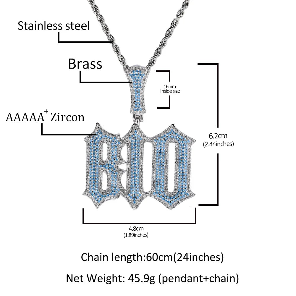 Custom Micro Paved Colored CZ Initial Gothic Font Pendant