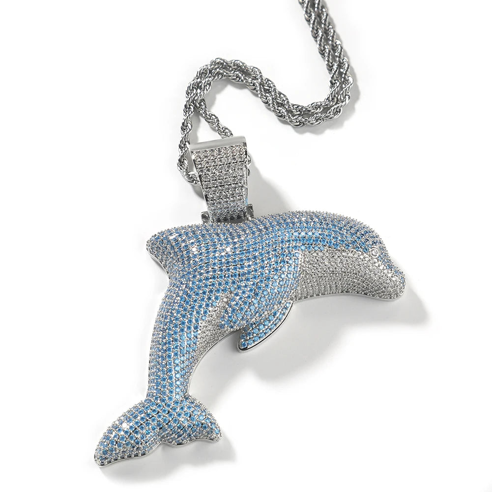 Blue CZ Dolphin Necklace