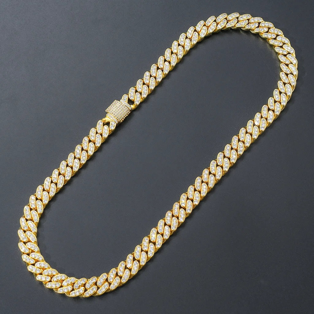 Zircon Diamond Gold Cuban Link Chain Necklace