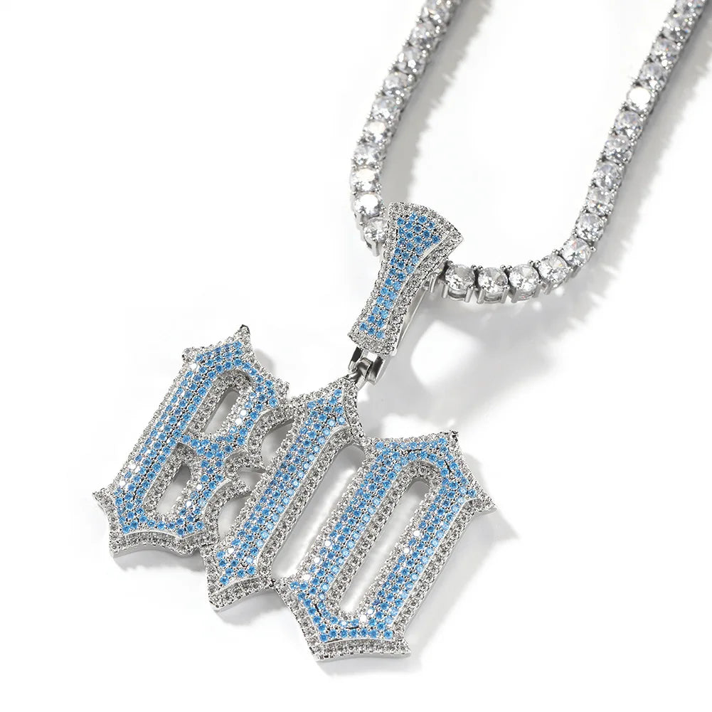 Custom Micro Paved Colored CZ Initial Gothic Font Pendant