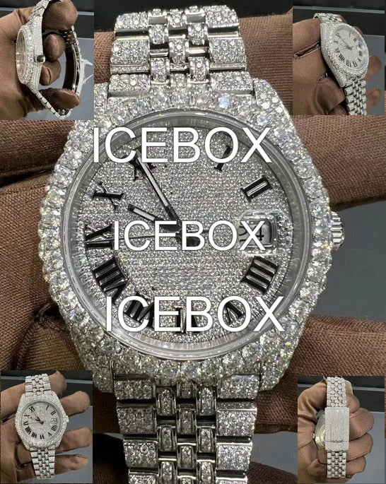 Pass Diamond Tester Custom Glass Dial Moissanite Stainless Steel Bracelet Clasp Watch Color VVS Iced Hiphop 10 Bar Water