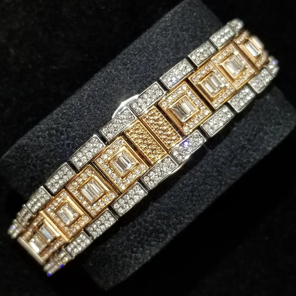 Bling Iced Out  Day Date Watch for Men Hip Hop Rap Singer West Coast Street Style Wristwatch Luxury Diamond Shiny Jewelry Clock