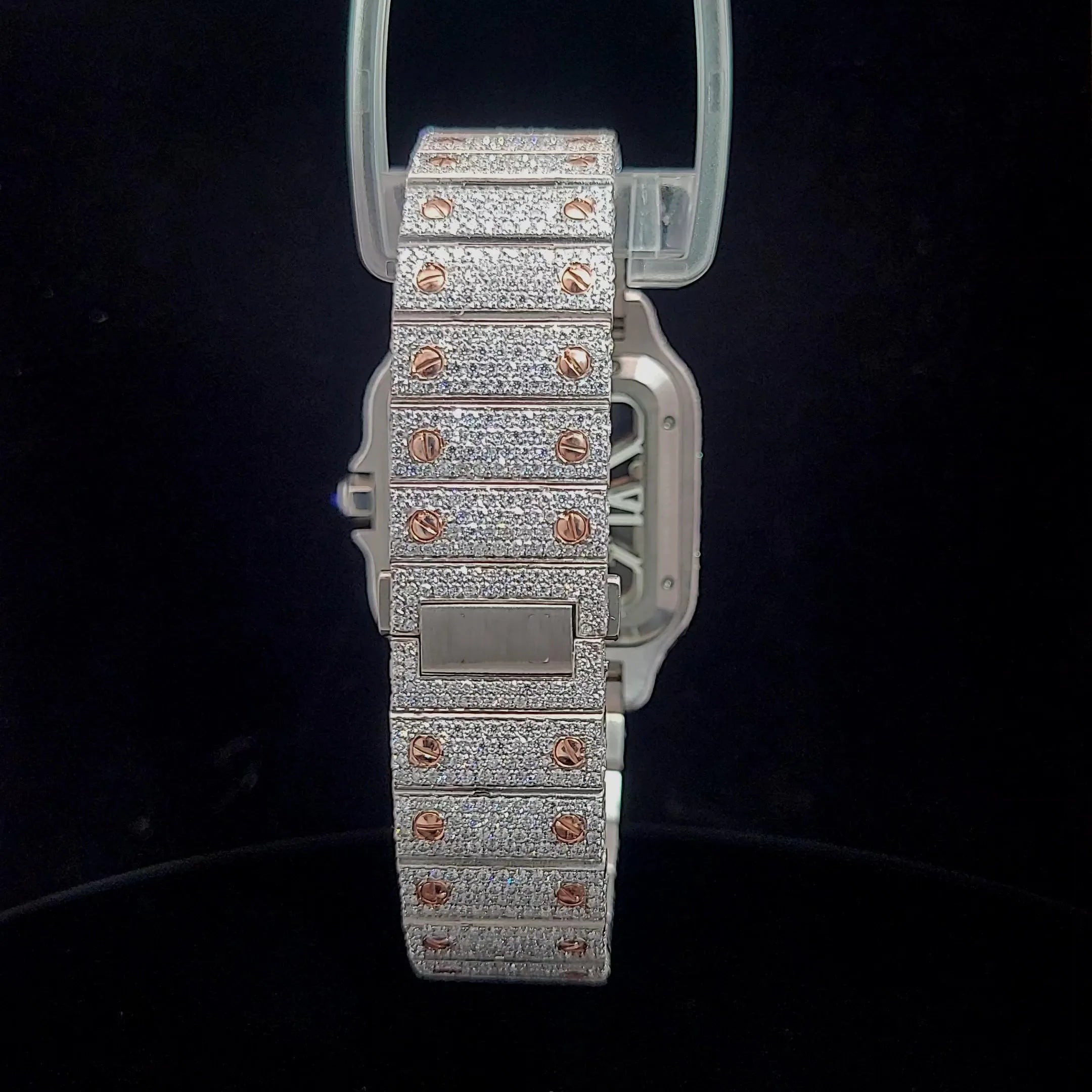 Luxury Iced Out Skeleton Square Watch Full Diamond Pave Bracelet Blue Sapphire Crown Hip Hop Style Custom Men’s Watch