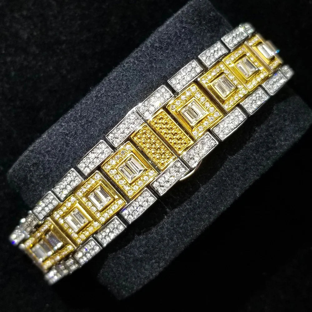 Bling Iced Out  Day Date Watch for Men Hip Hop Rap Singer West Coast Street Style Wristwatch Luxury Diamond Shiny Jewelry Clock
