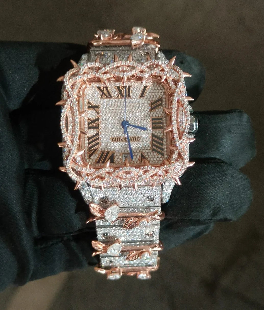 Hot Sale Men's Stainless Steel Antique Luxury Fashion Moissanite Quartz Movement ETA Waterproof Watch Glass Crystal Sparkling