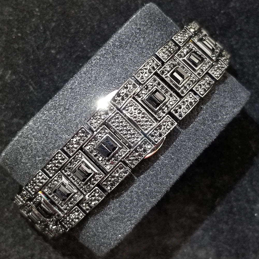 Bling Iced Out  Day Date Watch for Men Hip Hop Rap Singer West Coast Street Style Wristwatch Luxury Diamond Shiny Jewelry Clock