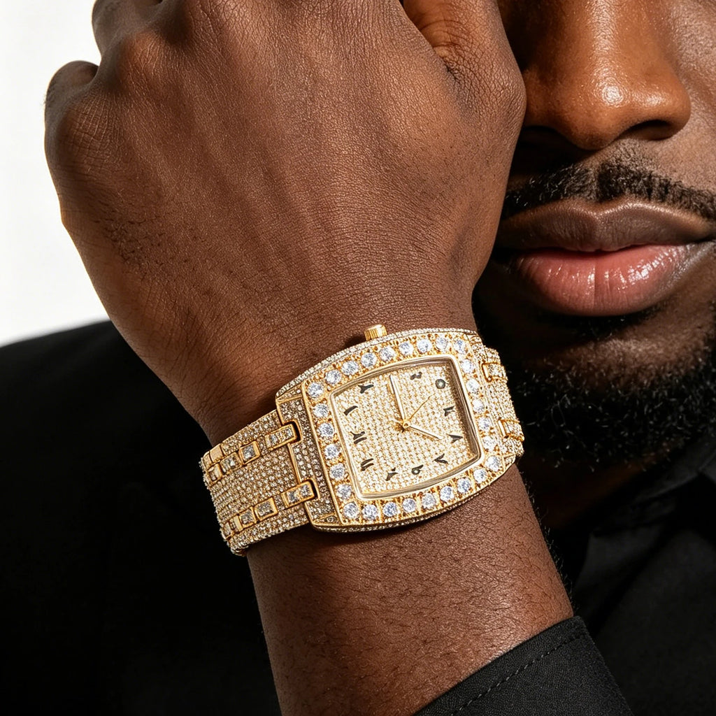 SQUARE RHINESTONE STAINLESS STEEL WATCH