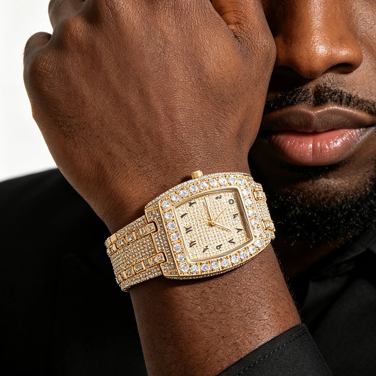SQUARE RHINESTONE STAINLESS STEEL WATCH