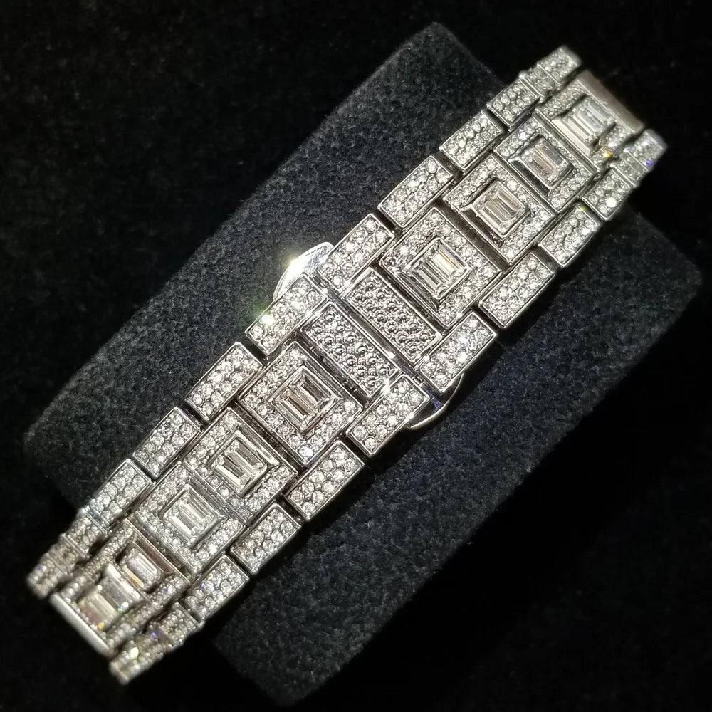 Bling Iced Out  Day Date Watch for Men Hip Hop Rap Singer West Coast Street Style Wristwatch Luxury Diamond Shiny Jewelry Clock
