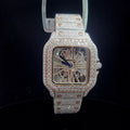 Luxury Iced Out Skeleton Square Watch Full Diamond Pave Bracelet Blue Sapphire Crown Hip Hop Style Custom Men’s Watch